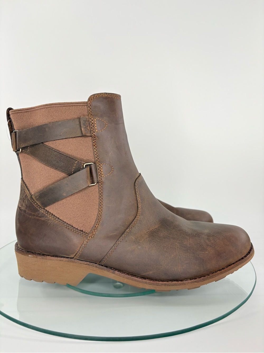Teva Ellery Waterproof Leather Ankle Boots Women’s 10 Brown Side Zip - Picture 3 of 9
